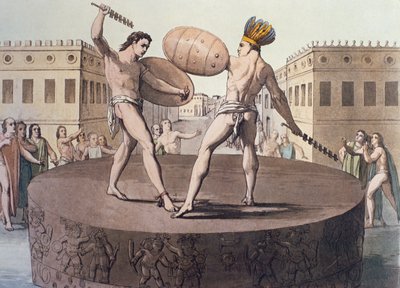 Aztec Warriors in Combat on a Cuauhxicalli by D.K. Bonatti